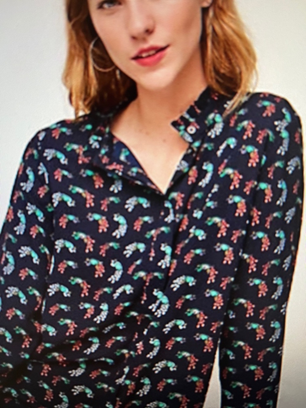 Loft Peacock Ruffle Utility Blouse Blue
